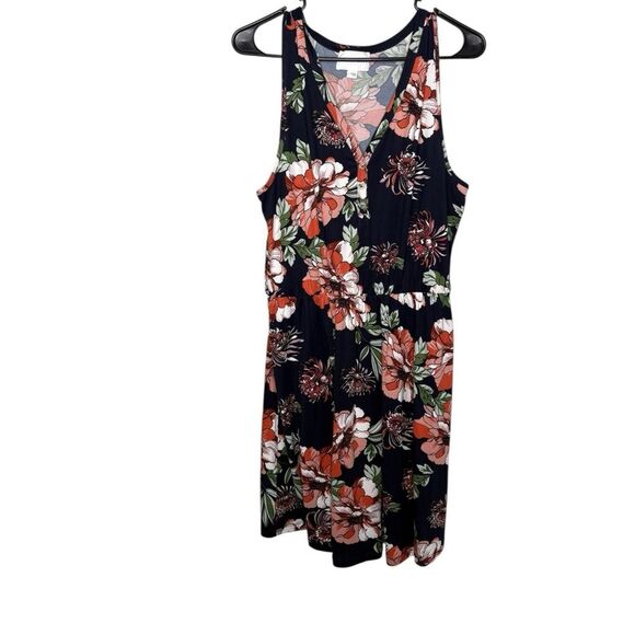 French grey Navy blue floral pull on stretch summer dress size large - Picture 2 of 6